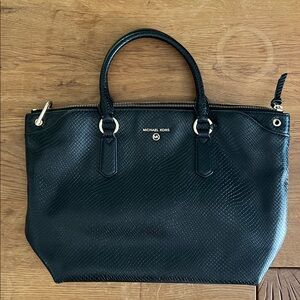 Michael Kors Black Textured Satchel with Gold Hardware